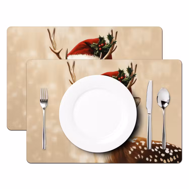 Vinilo para manteles individuales - Navidad - Ciervo - Cornamenta - Rojo — 2