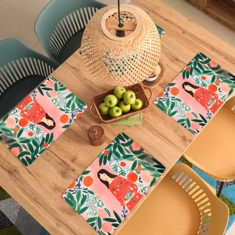 Vinilo para manteles individuales - Navidad - Mujer - Plantas - Verde - Rojo — 2