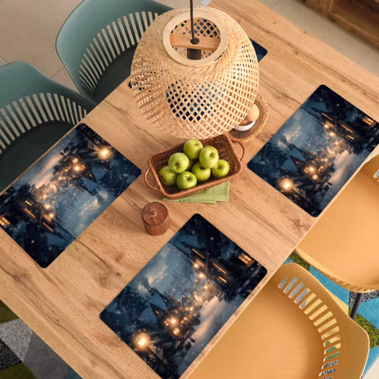 Vinilo para manteles individuales - Pueblo de invierno - Nieve - Oscuridad — 3