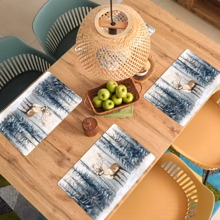Vinilo para manteles individuales - Reno - Nieve - Bosque - Blanco — 3
