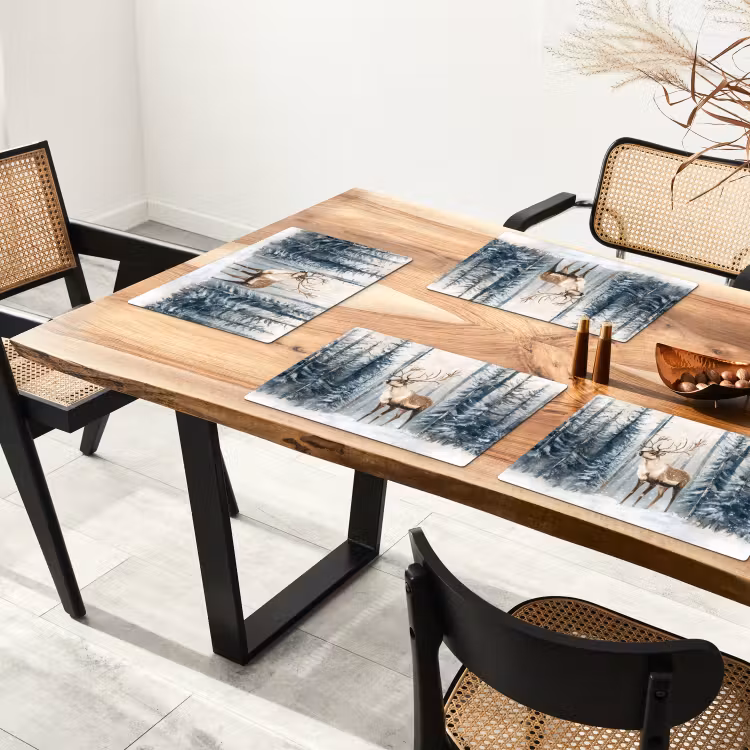 Vinilo para manteles individuales - Reno - Nieve - Bosque - Blanco — 4