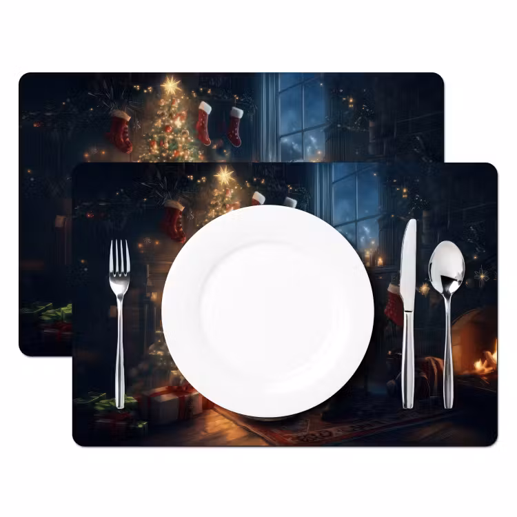 Vinilo para manteles individuales - Santa - Chimenea - Oscuro — 2