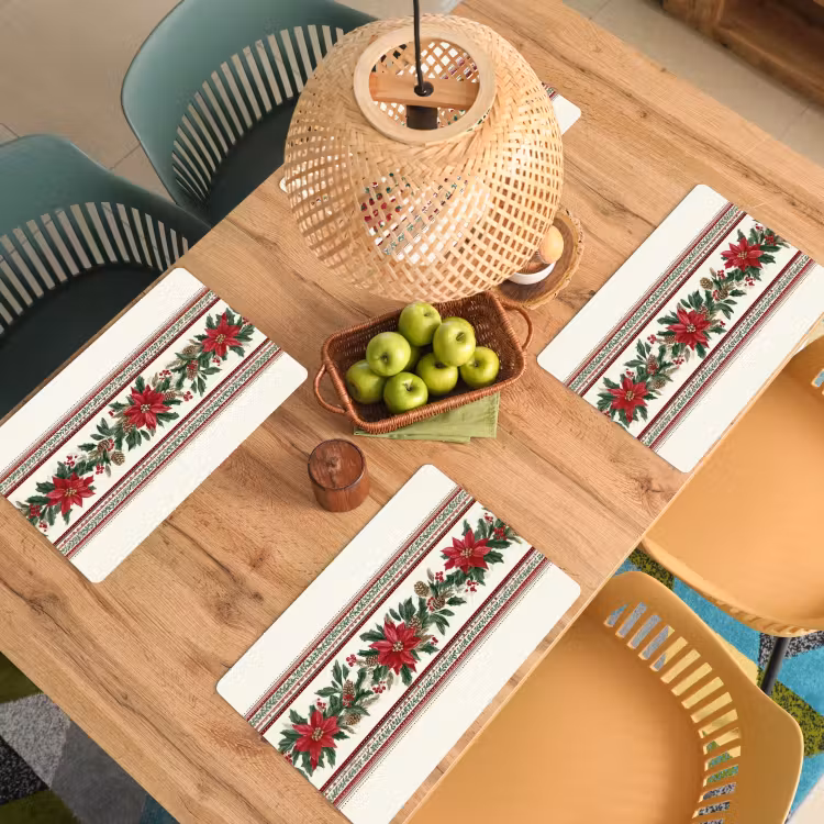 Vinilo para manteles individuales - Tira de Navidad - Flor de Pascua - Rojo - Verde — 3