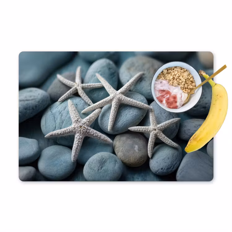 Vinilo para manteles individuales - Estrella de mar - Piedras - Blanco — 1