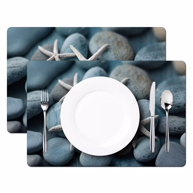 Vinilo para manteles individuales - Estrella de mar - Piedras - Blanco — 2