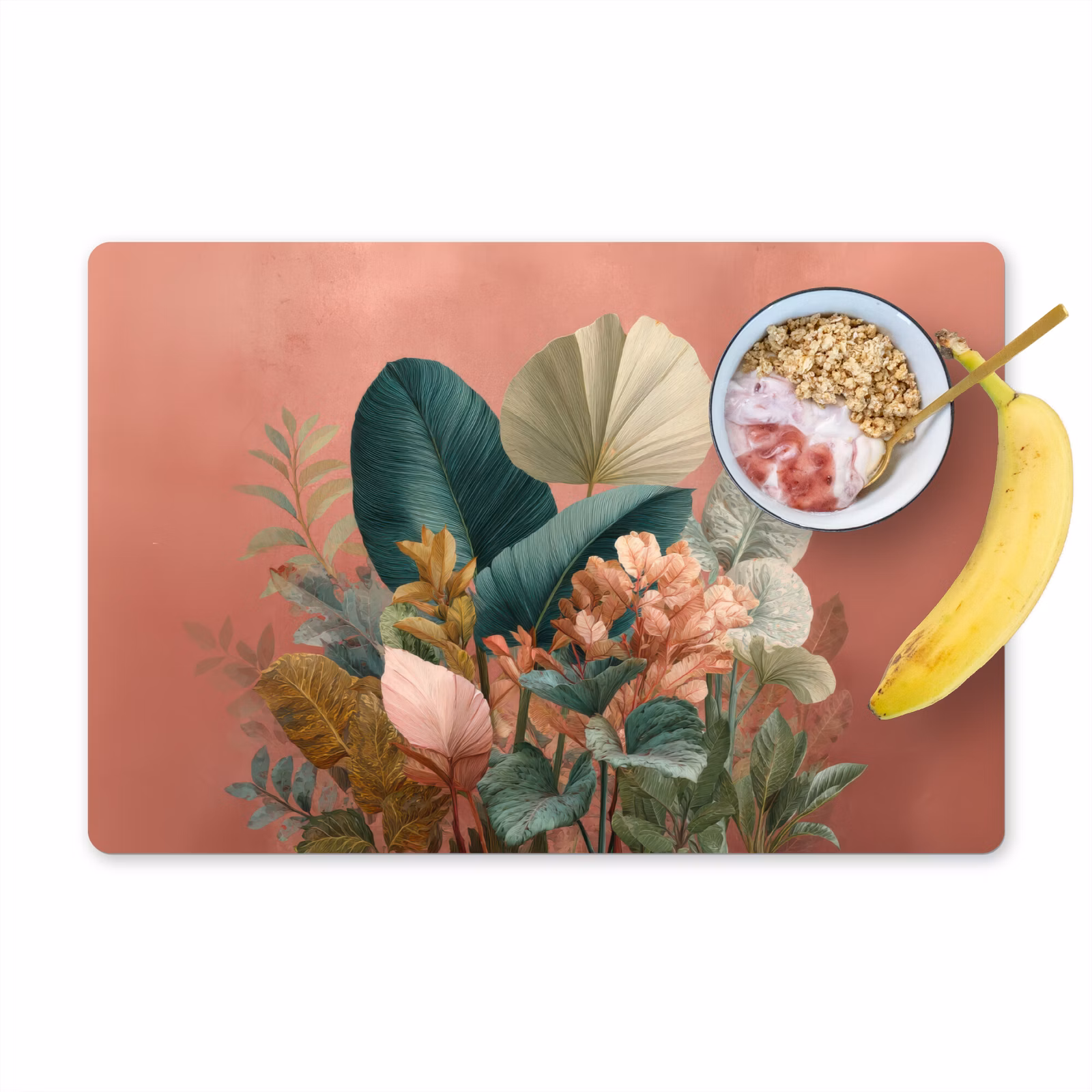 Vinilo para manteles individuales - Hojas tropicales - Flores - Rosa - verde — 1