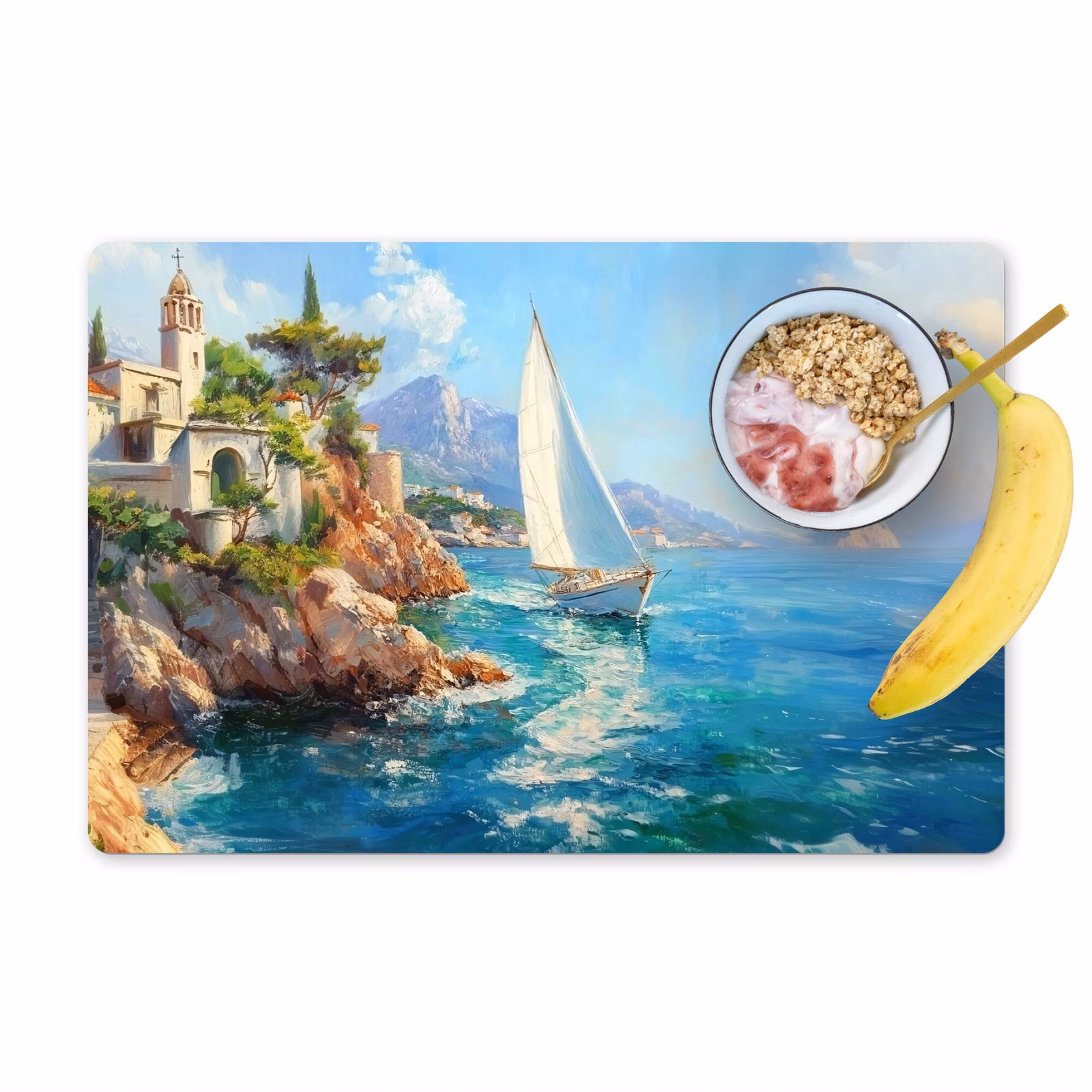 Vinilo para manteles individuales - Velero - Rocas - Costa - Casas — 1