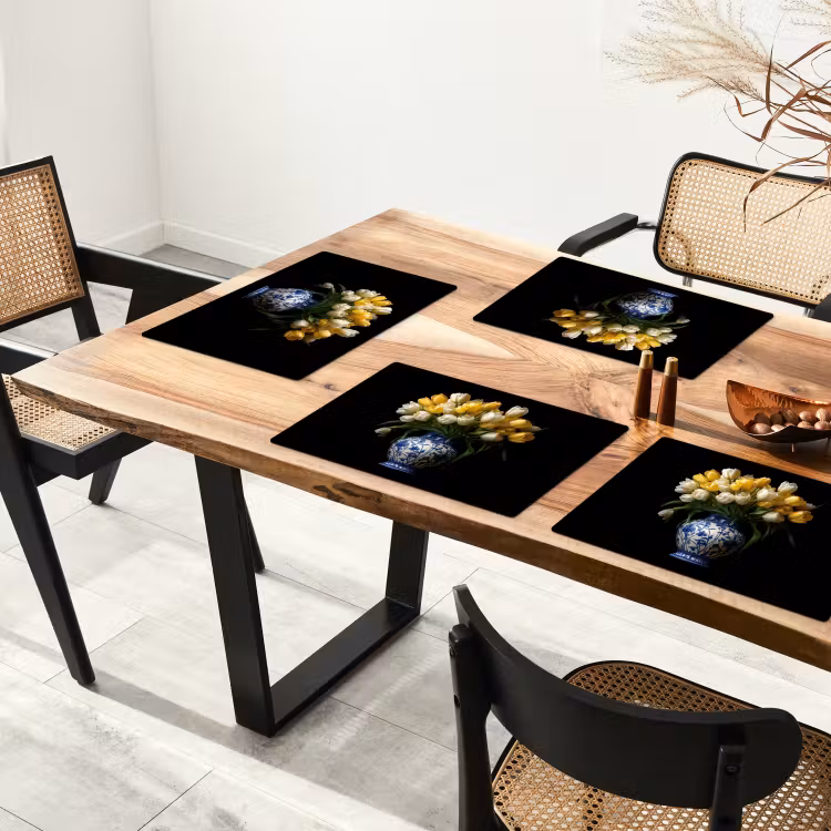 Vinilo para manteles individuales - Amarillo - Tulipanes - Jarrón - Flores — 4