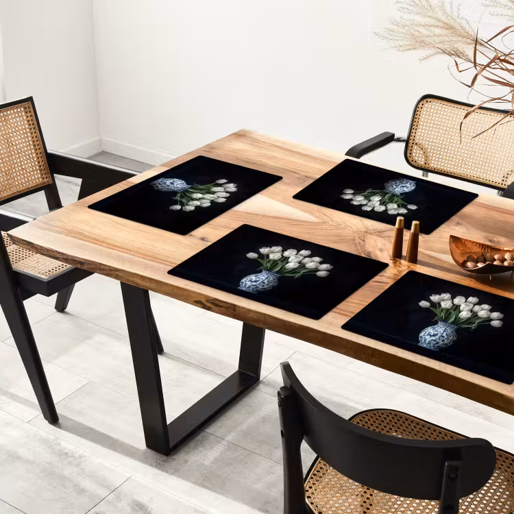 Vinilo para manteles individuales - Blanco - Flores - Tulipanes - Jarrón — 4