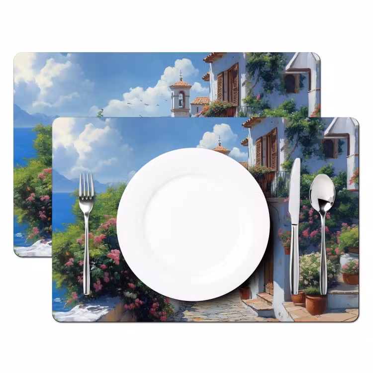 Vinilo para manteles individuales - Casas - Mar - Árboles - Flores — 2