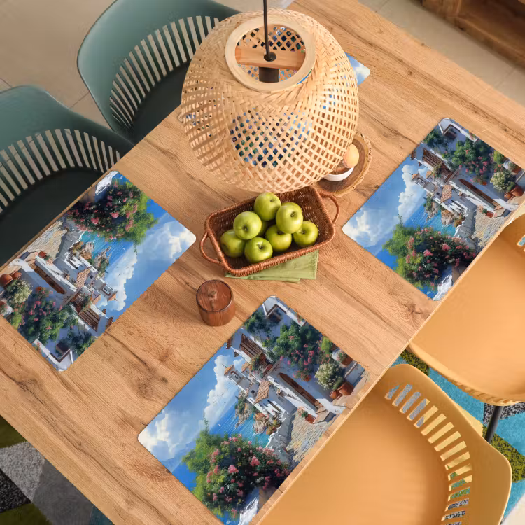 Vinilo para manteles individuales - Casas - Mar - Árboles - Flores — 3