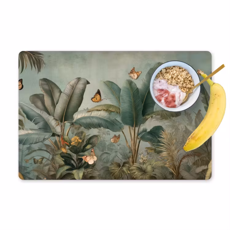 Vinilo para manteles individuales - Follaje tropical - Mariposas - verde - Marrón — 1