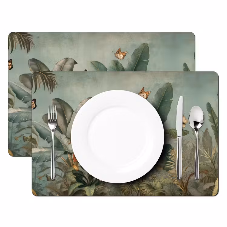 Vinilo para manteles individuales - Follaje tropical - Mariposas - verde - Marrón — 2
