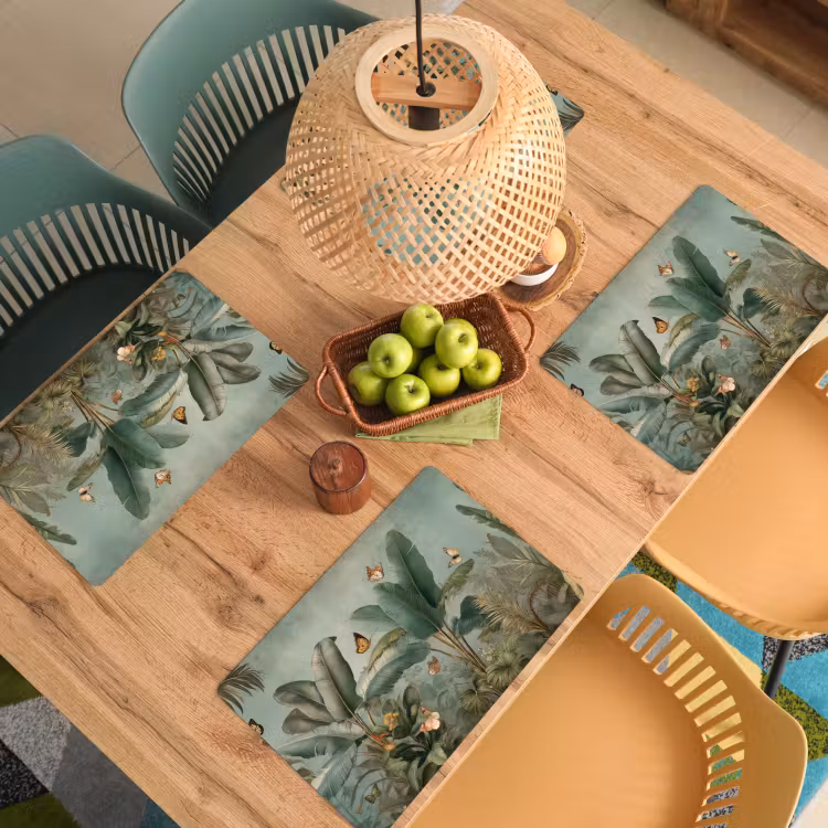 Vinilo para manteles individuales - Follaje tropical - Mariposas - verde - Marrón — 3