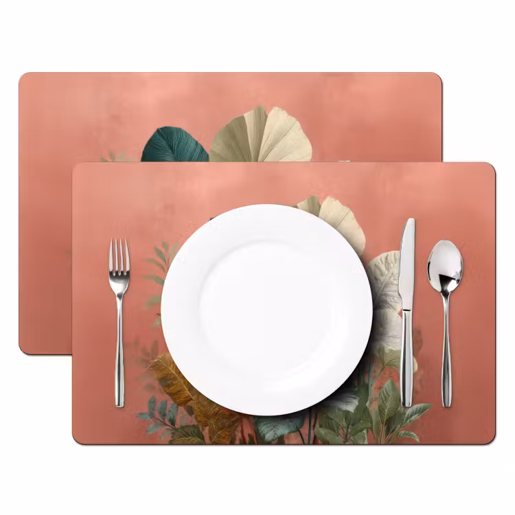 Vinilo para manteles individuales - Hojas tropicales - Flores - Rosa - verde — 2