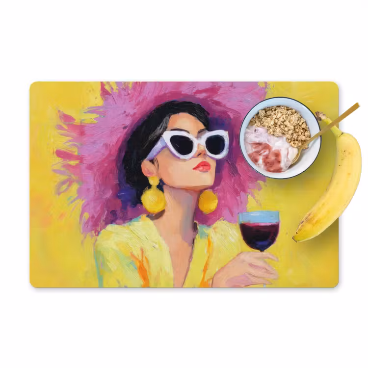 Vinilo para manteles individuales - Mujer - Sombrero - Morado - Vino — 1