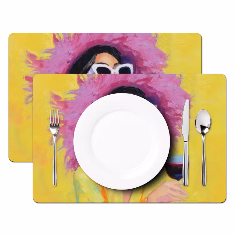 Vinilo para manteles individuales - Mujer - Sombrero - Morado - Vino — 2