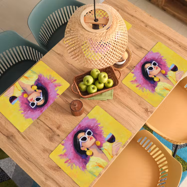 Vinilo para manteles individuales - Mujer - Sombrero - Morado - Vino — 3