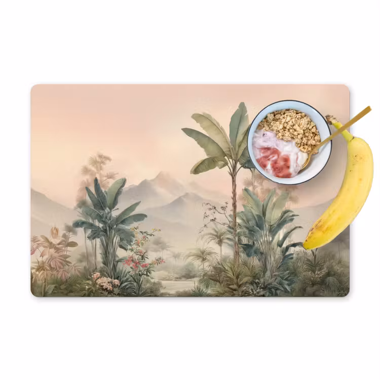 Vinilo para manteles individuales - Paisaje tropical - palmeras - Flores - Cielo rosa — 1