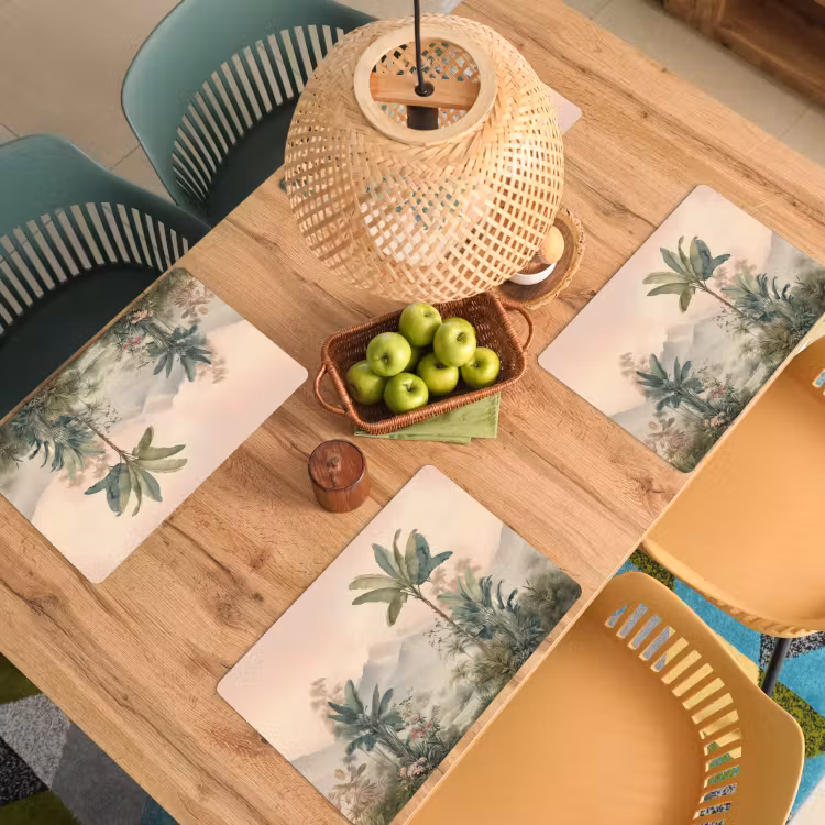 Vinilo para manteles individuales - Paisaje tropical - palmeras - Flores - Cielo rosa — 3