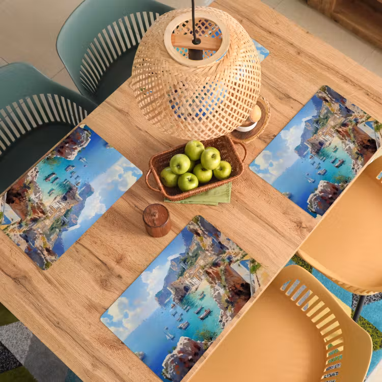 Vinilo para manteles individuales - Pueblo costero - Pintura - Rocas - Barcos — 3