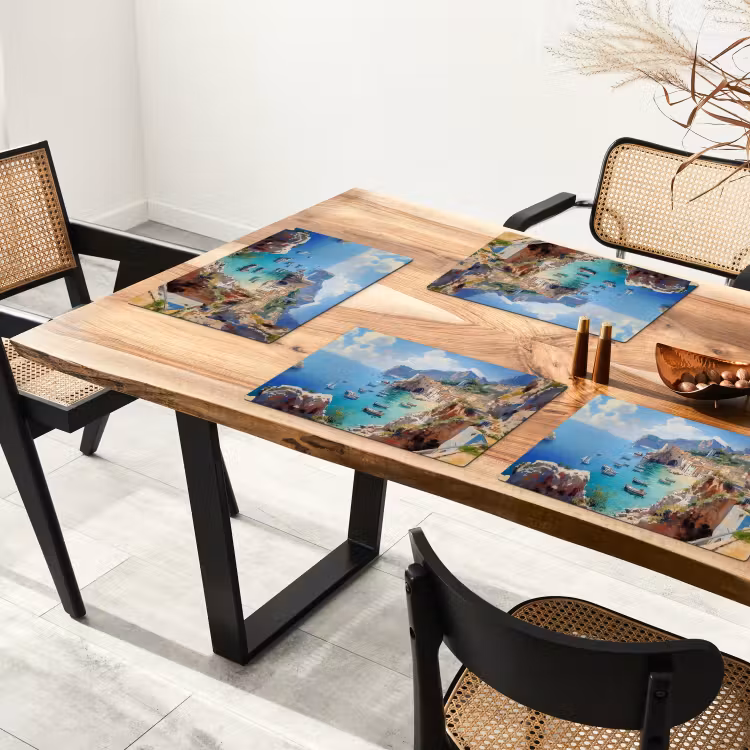 Vinilo para manteles individuales - Pueblo costero - Pintura - Rocas - Barcos — 4