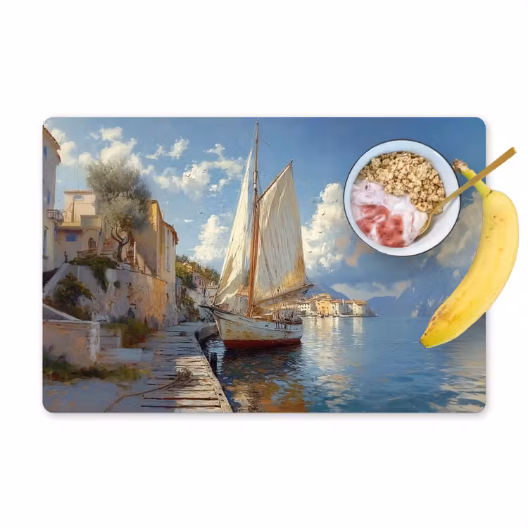 Vinilo para manteles individuales - Velero - Casas - Muelle - Mar — 1