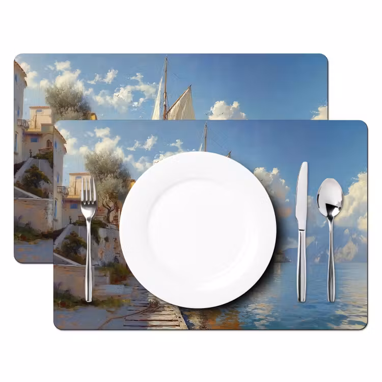 Vinilo para manteles individuales - Velero - Casas - Muelle - Mar — 2
