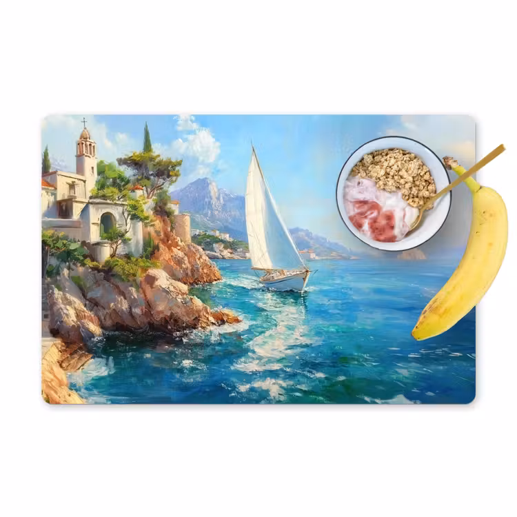 Vinilo para manteles individuales - Velero - Rocas - Costa - Casas — 1