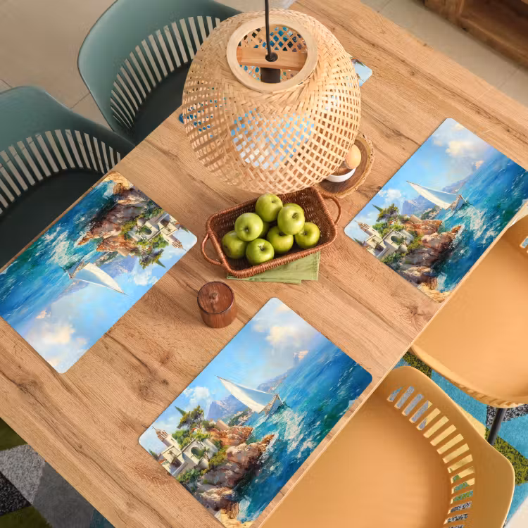 Vinilo para manteles individuales - Velero - Rocas - Costa - Casas — 3