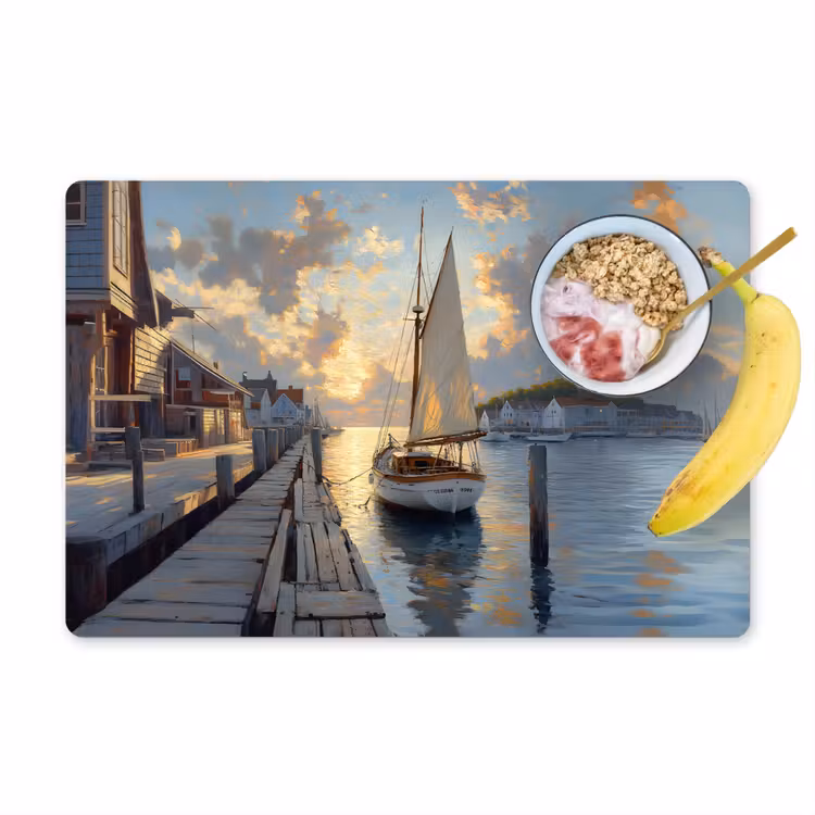 Vinilo para manteles individuales - Velero - Sol - Muelle - Madera — 1