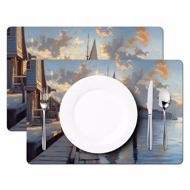 Vinilo para manteles individuales - Velero - Sol - Muelle - Madera — 2