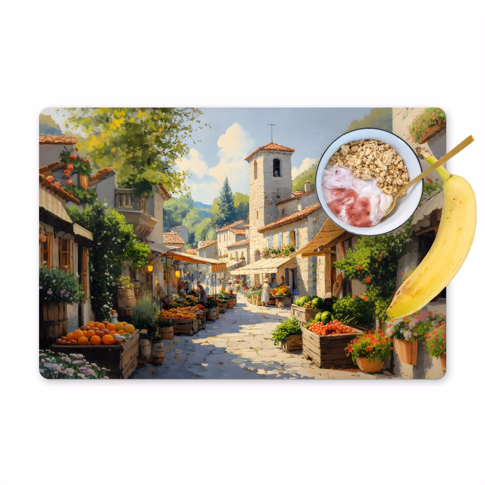 Vinilo para manteles individuales - Pueblo - Sol - Puestos - Casas — 1