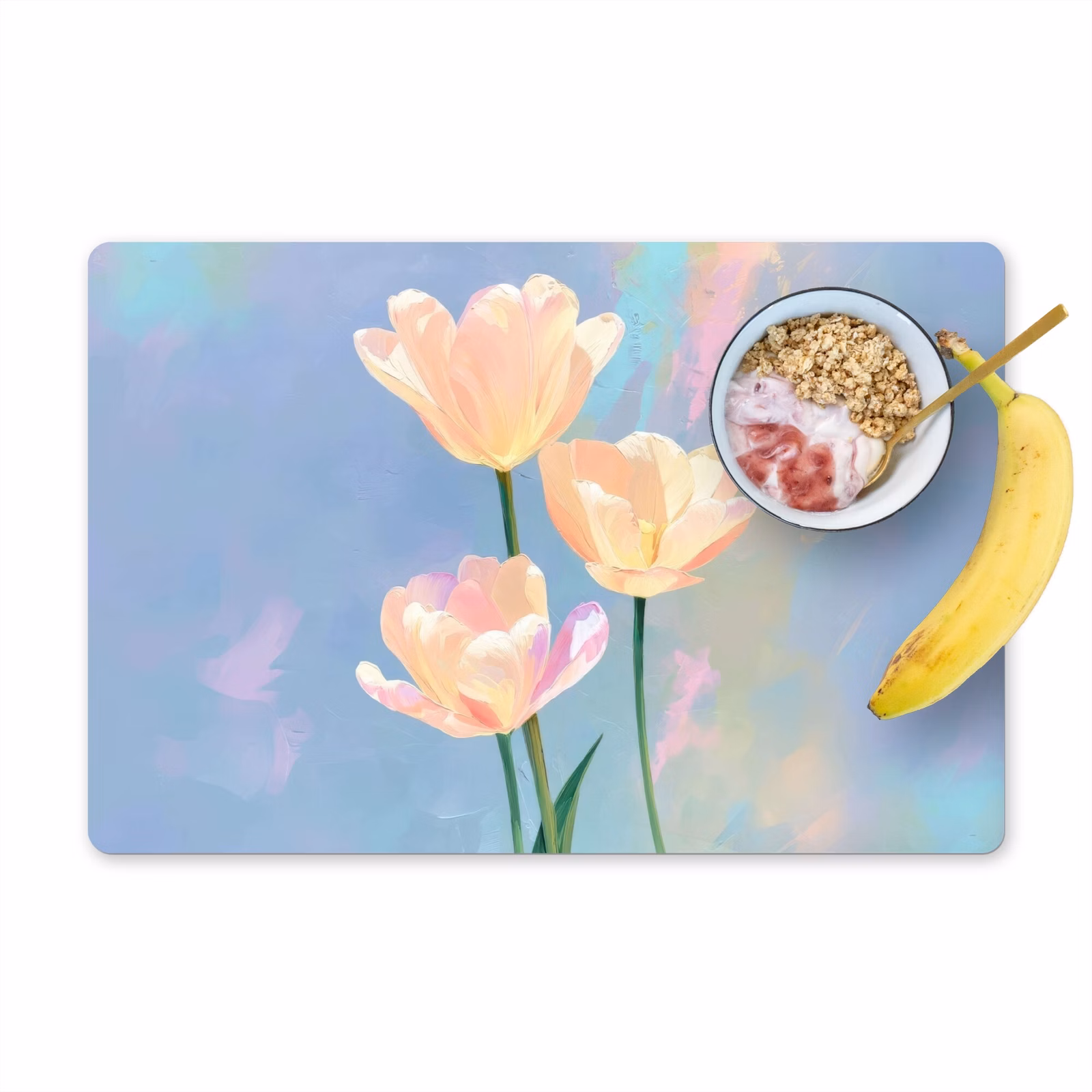 Vinilo para manteles individuales - Tulipanes - Acentos rosas - Azul — 1