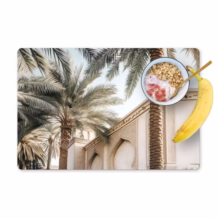 Vinilo para manteles individuales - Edificio - Palmeras - Beige - Sol — 1