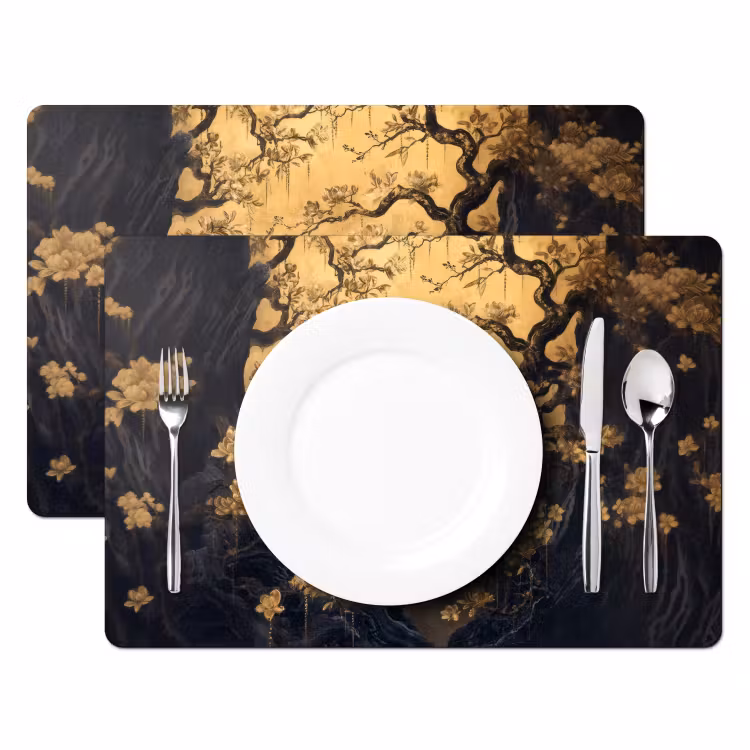 Vinilo para manteles individuales - Flores - Ramas - Oro - Decorativo — 2