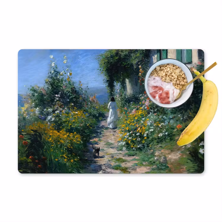 Vinilo para manteles individuales - Gato - Mujer - Flores - Casa — 1