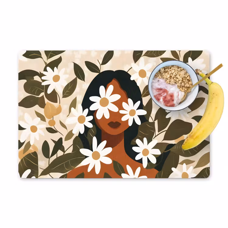 Vinilo para manteles individuales - Ilustración - Mujer - Margaritas - Blanco — 1