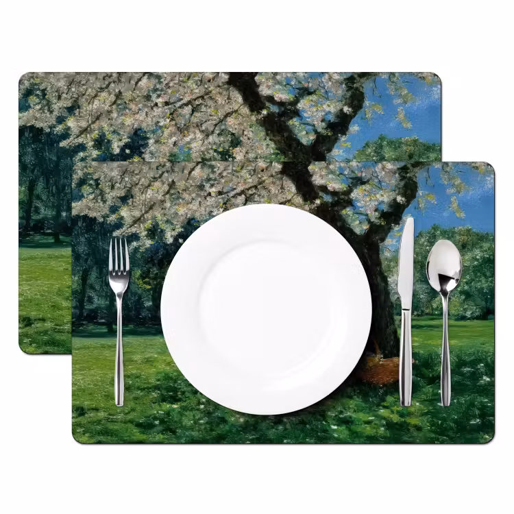 Vinilo para manteles individuales - Mujer - Árbol - Libro - Cesta — 2