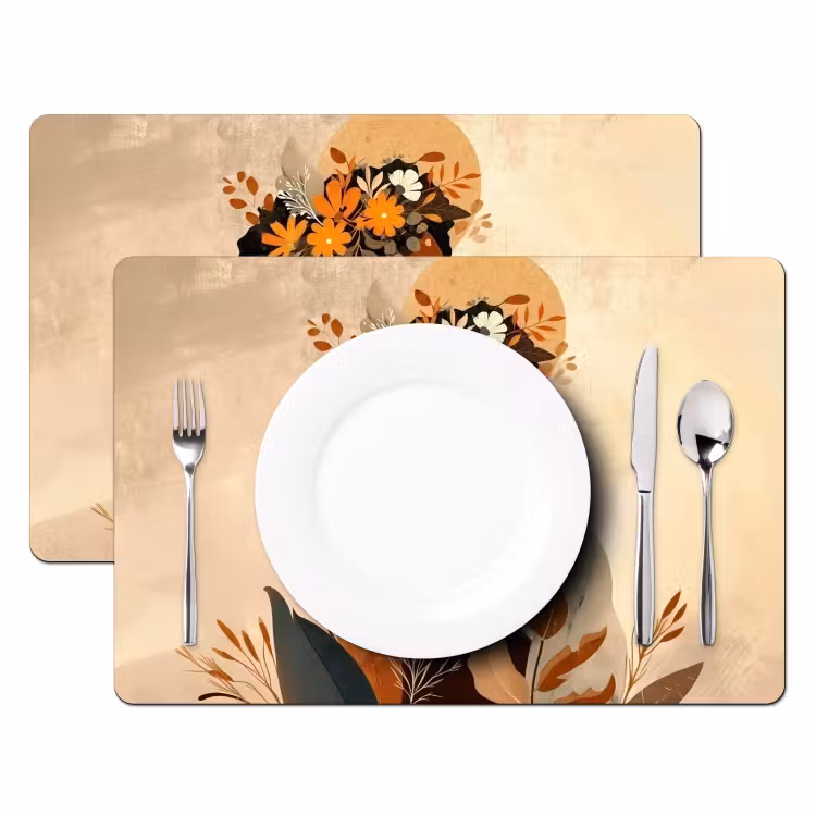 Vinilo para manteles individuales - Mujer - Rizos - Flores - Beige — 2
