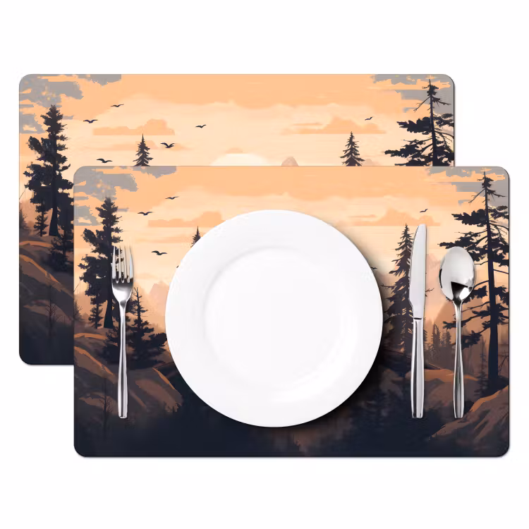Vinilo para manteles individuales - Osos - Árboles - Paisaje - Puesta de sol — 2