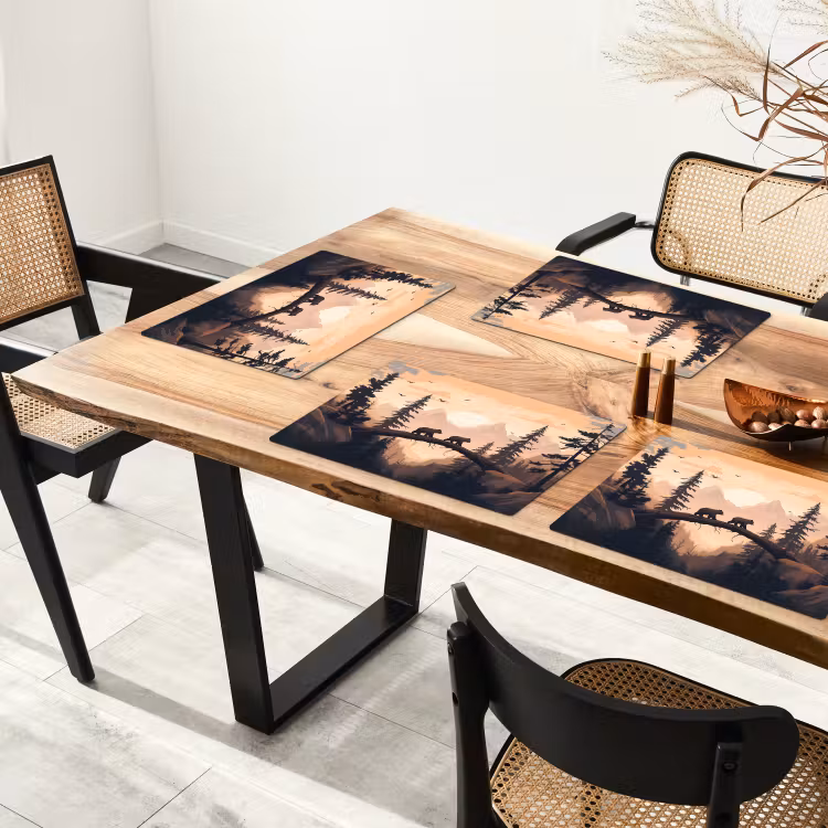 Vinilo para manteles individuales - Osos - Árboles - Paisaje - Puesta de sol — 4