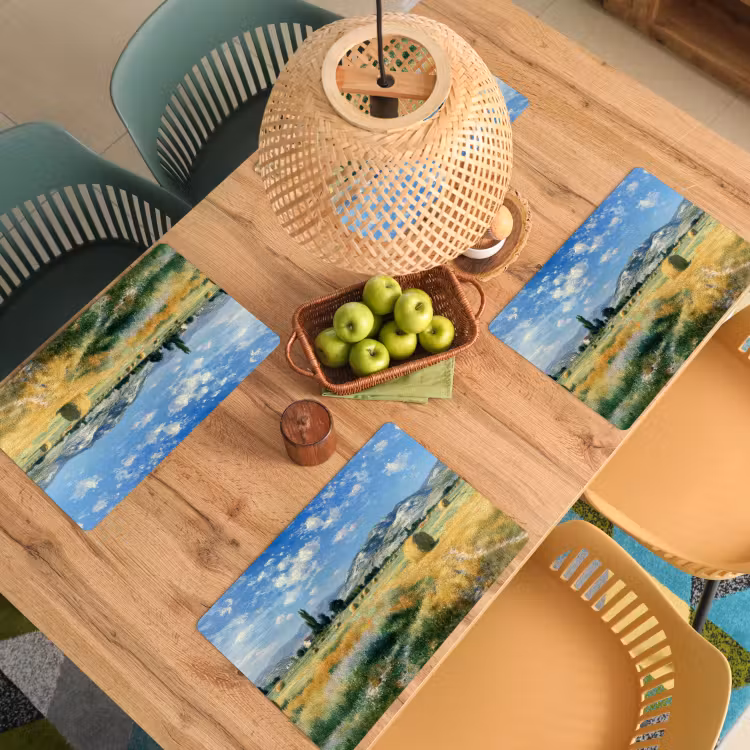 Vinilo para manteles individuales - Paisaje - Balas de paja - Montañas - Nubes — 3