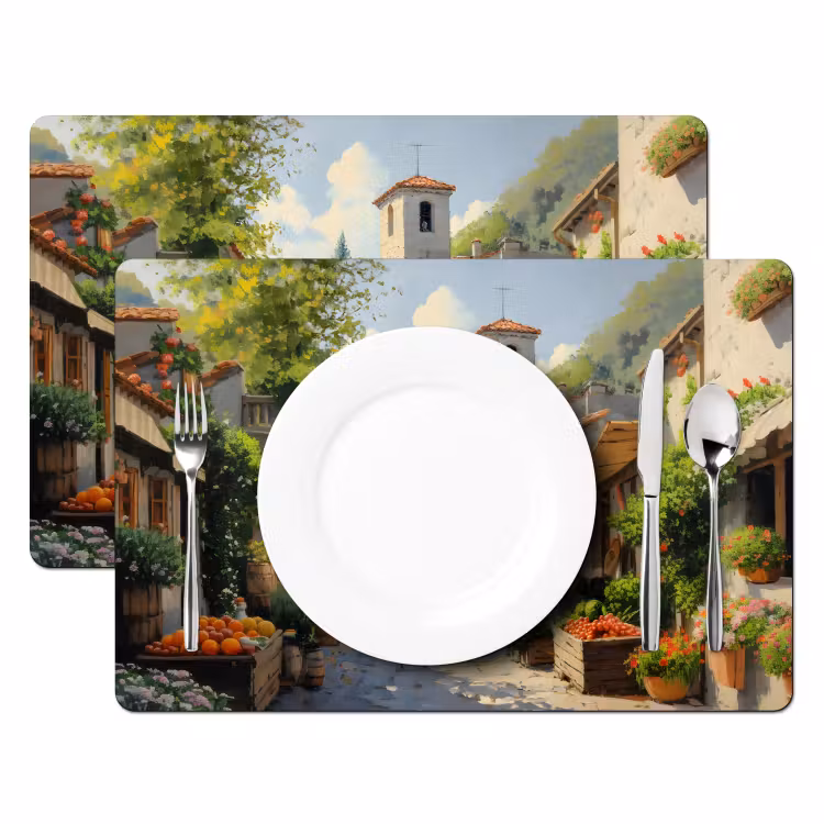 Vinilo para manteles individuales - Pueblo - Sol - Puestos - Casas — 2