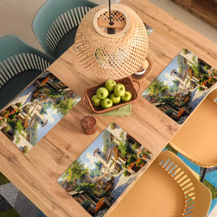 Vinilo para manteles individuales - Pueblo - Sol - Puestos - Casas — 3