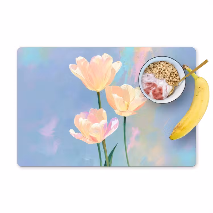 Vinilo para manteles individuales - Tulipanes - Acentos rosas - Azul — 1