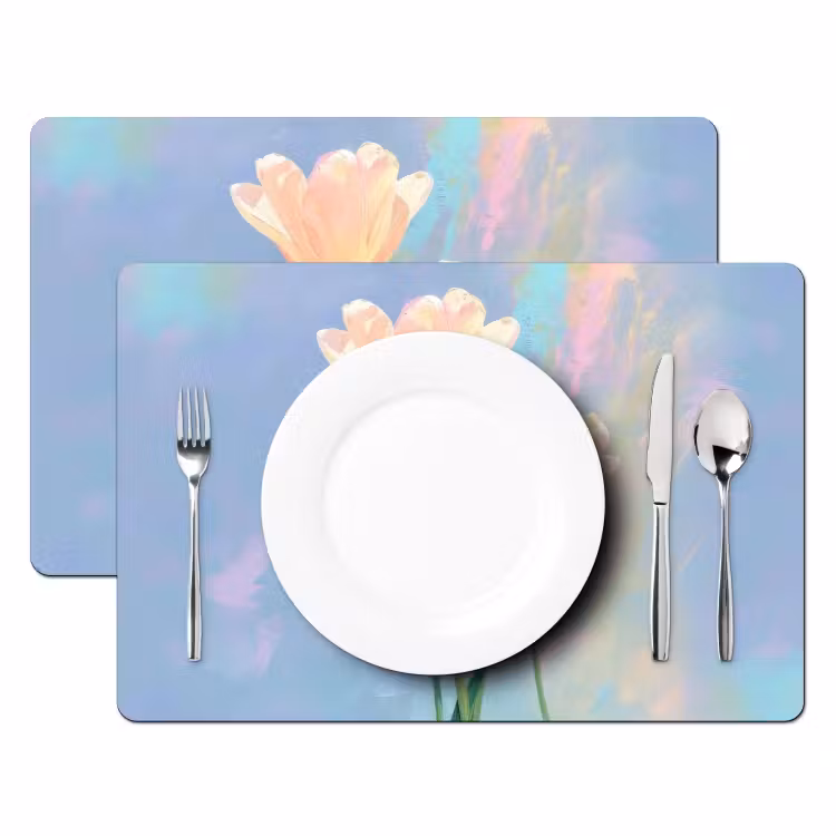 Vinilo para manteles individuales - Tulipanes - Acentos rosas - Azul — 2
