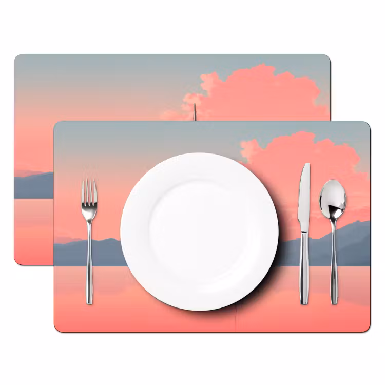 Vinilo para manteles individuales - Velero - Mar rosa - Puesta de sol - Montañas — 2
