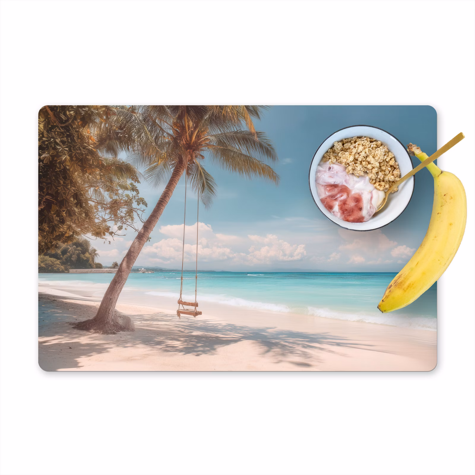 Vinilo para manteles individuales - Palmera - Columpio - Playa - Cielo — 1