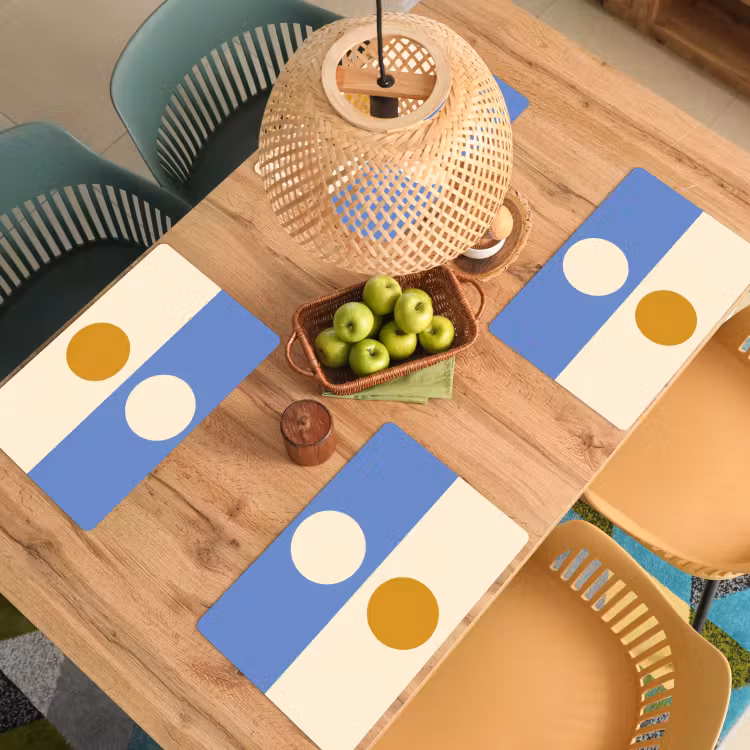 Vinilo para manteles individuales - Círculos - Simétricos - Blanco - Azul- Amarillo — 3